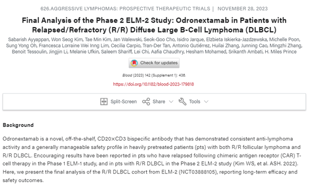 Final Analysis of the Phase 2 ELM-2 Study: Odronextamab in Patients with Relapsed/Refractory (R/R) Diffuse Large B-Cell Lymphoma (DLBCL)